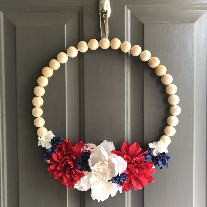 Red, White and Blue Wood Bead Wreath Craft Kit