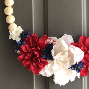 4th of July Wood Bead Wreath flowers close up