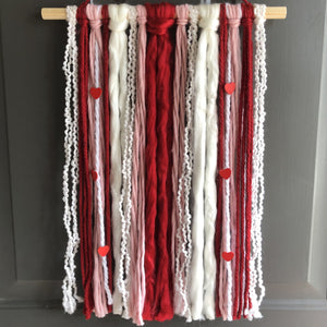 Valentine red and pink macrame wall hanging