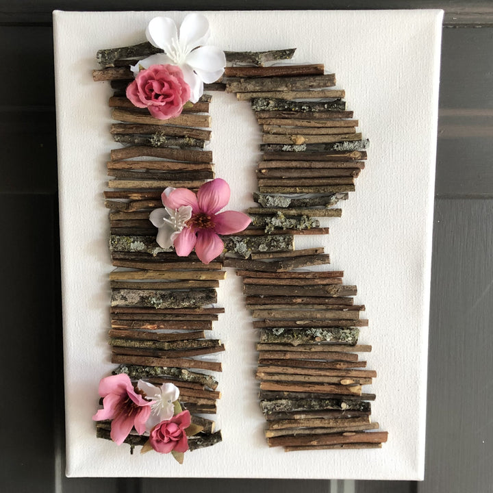 Rustic Stick Letter on canvas
